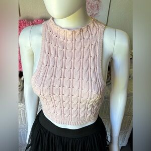 Revolve LPA Cable Knit Cotton Blend Crop Top sleeveless light pink color Size M